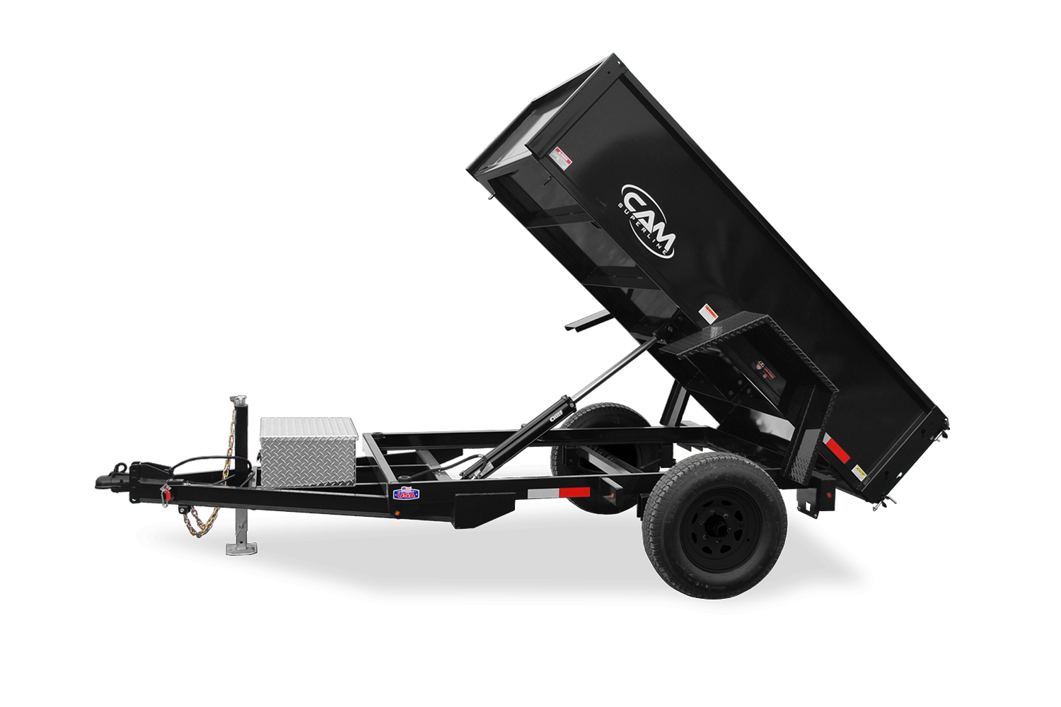 CAM Superline Single Axle Dump Trailer Side View Rear Up
