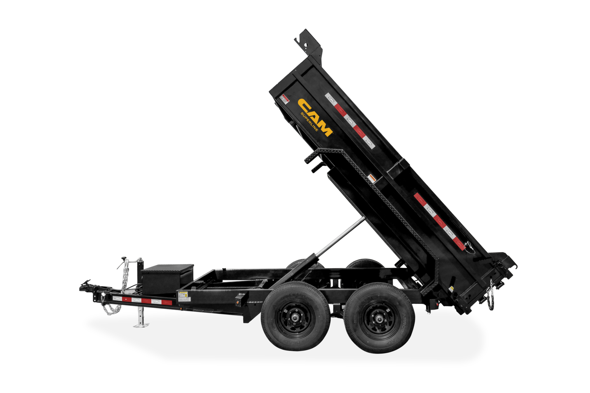 CAM Superline Standard Duty Low Profile Dump Trailer Side View Tilted Up