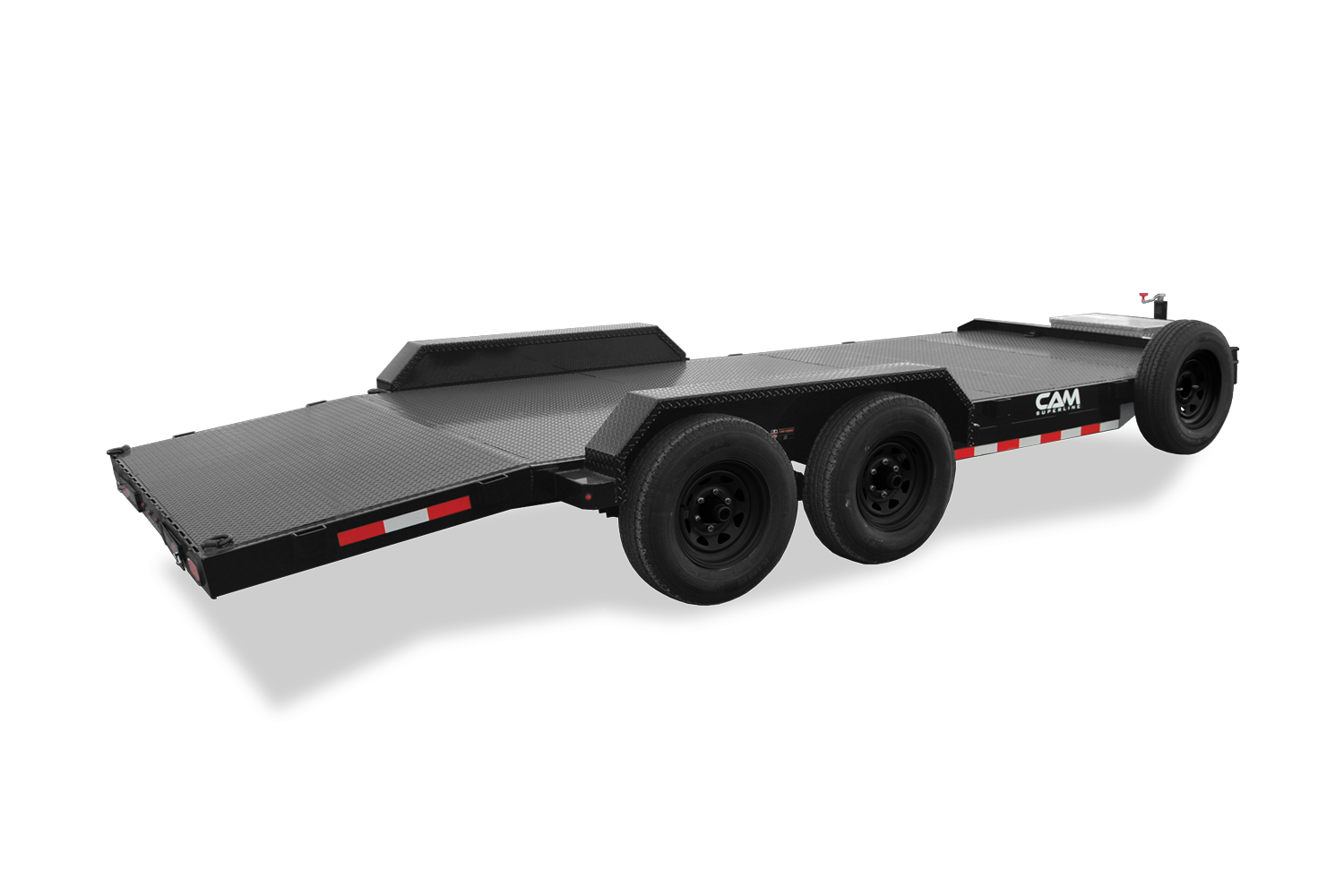 CAM Superline Steel Deck Car Hauler Trailer Rear Unloaded