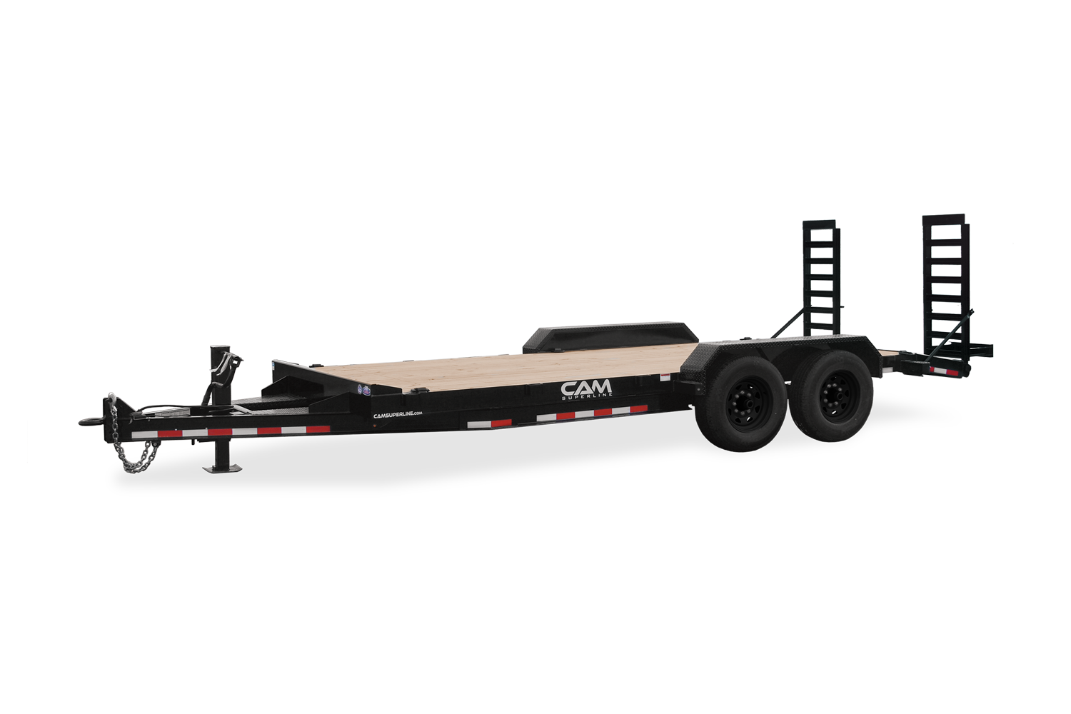 CAM Channel Frame With Beavertail Equipment Hauler Trailer Full Front View Bulk Wheel