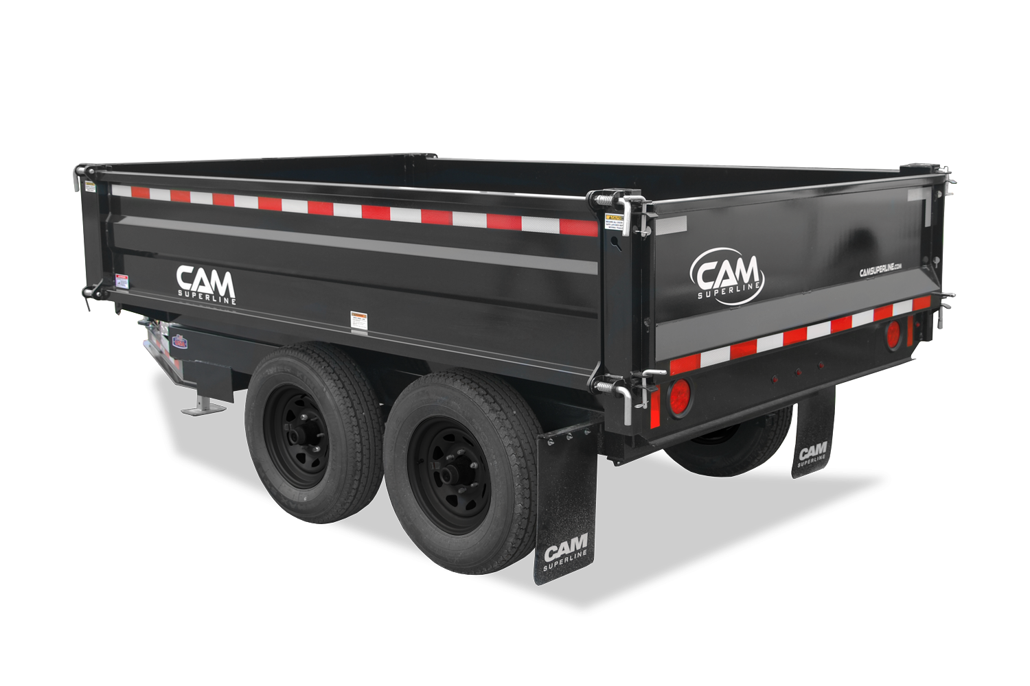 CAM Deckover Dump Trailer Angled Front View Bulk Wheel